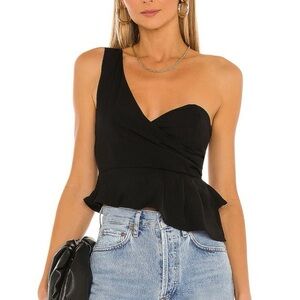 SUPERDOWN “Karlie” One-Shoulder Asymmetrical Black Top, Retail $70